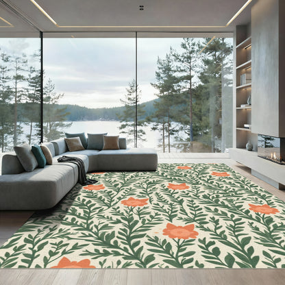Coral Blossom Vines Cream Rug