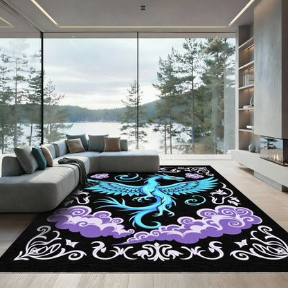 Azure Dragon Among Swirling Clouds Rug