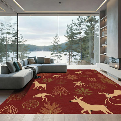Rustic Deer Woodland Forest Scene Rug