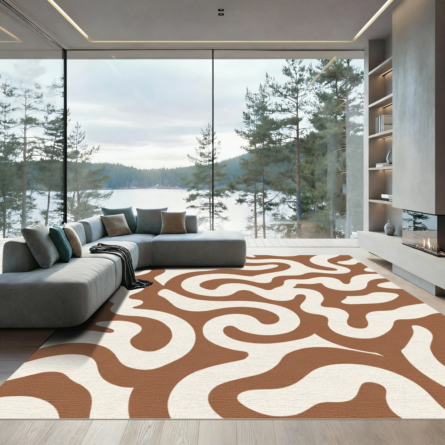 Earthy Swirl Abstract Modern Rug