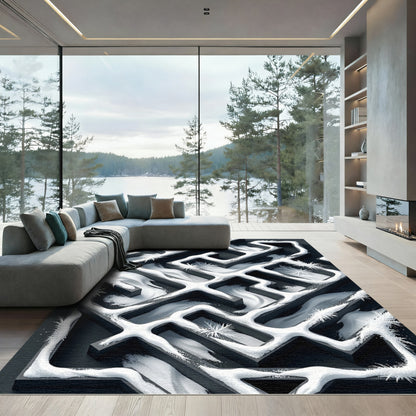 Winter Frost Monochromatic Abstract Maze Rug