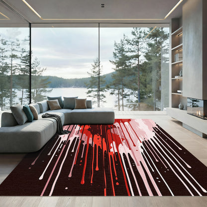 Crimson Red Drip Abstract Art Rug