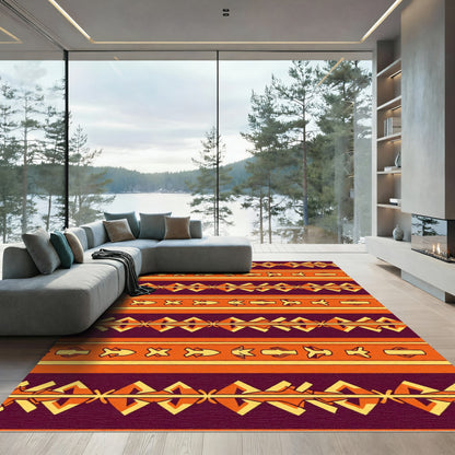 Amber Orange Tribal Fish Stripes Rug