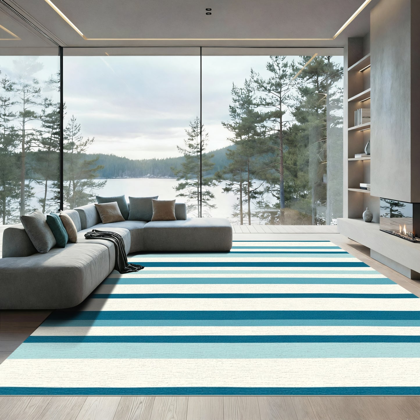 Coastal Blue Wide Striped Harmony Rug
