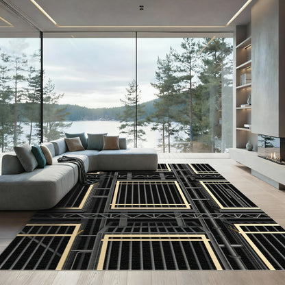 Industrial Gold Grid Structure Rug