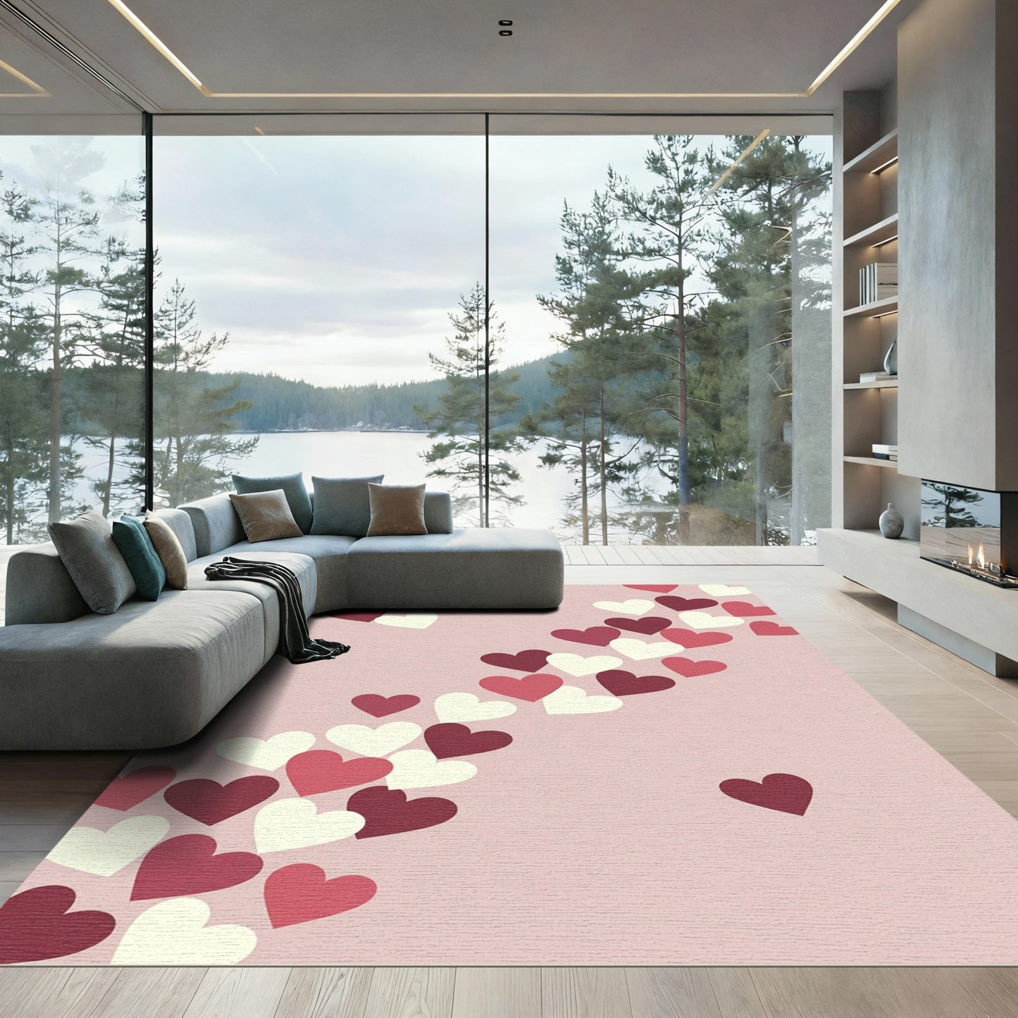 Romantic Crimson And Blush Hearts Shower Rug
