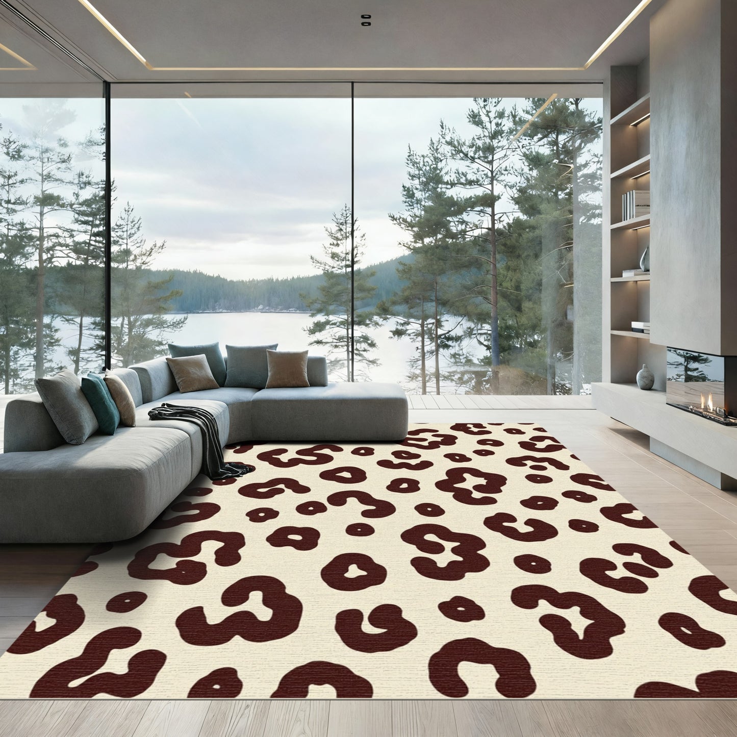 Creamy Brown Abstract Spots Rug
