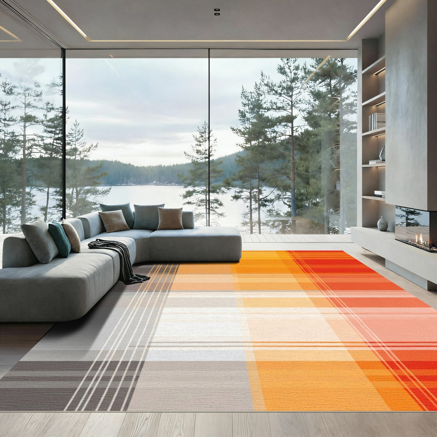 Vibrant Plaid Stripe Gradient Rug