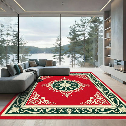 Rich Red Floral Medallion Border Rug