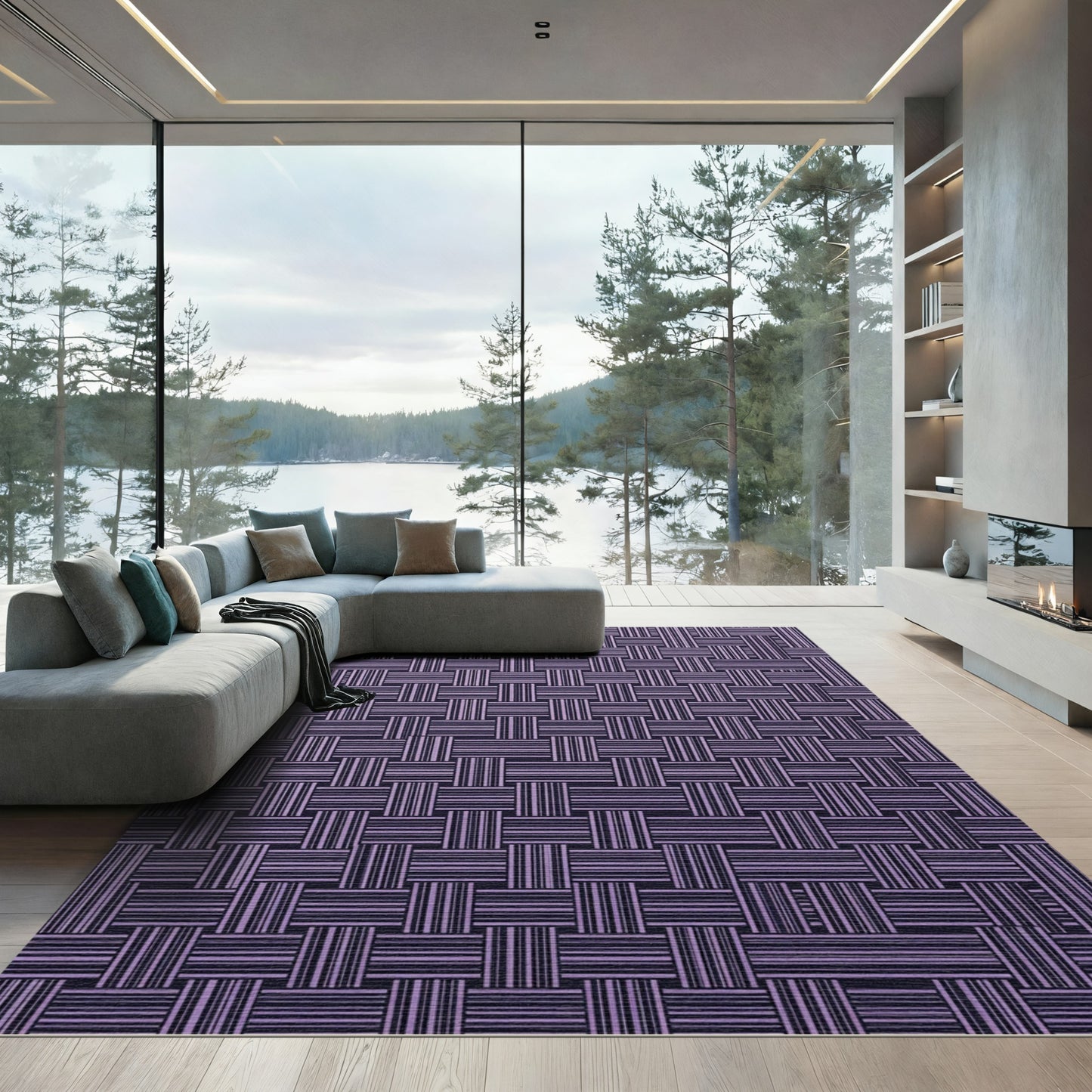 Lilac Woven Texture Geometric Arrangement Rug