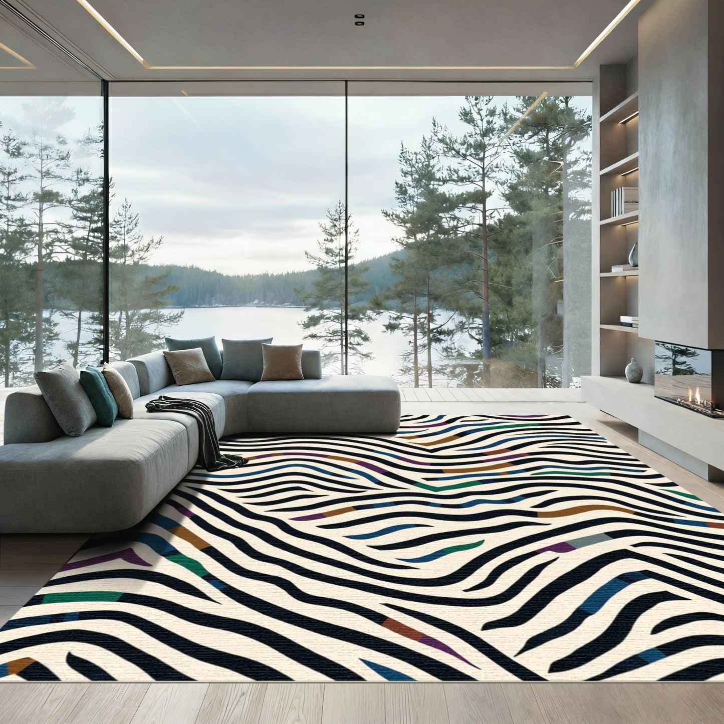 Wavy Black And Cream Zebra Stripes Rug