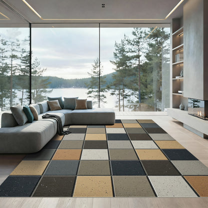 Earth Tones Speckled Squares Rug