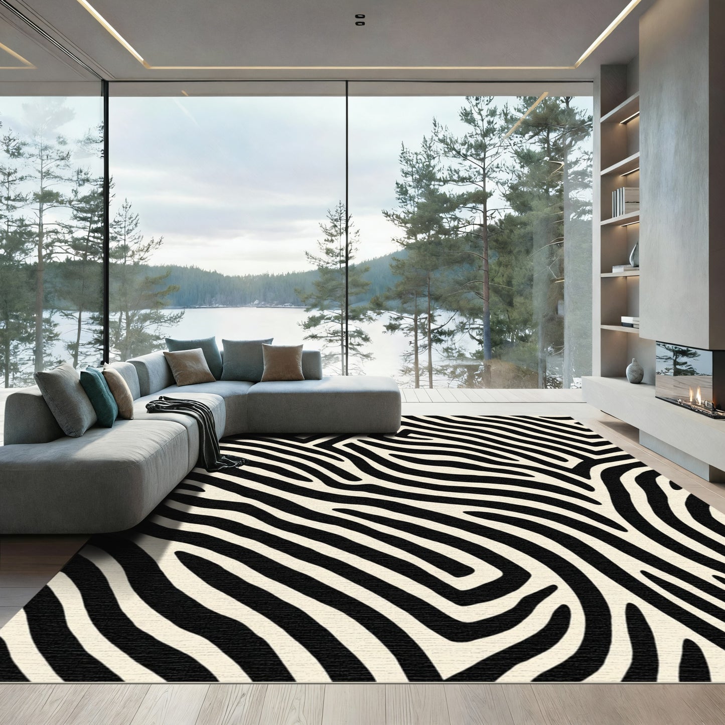 Dramatic Black White Zebra Stripe Rug