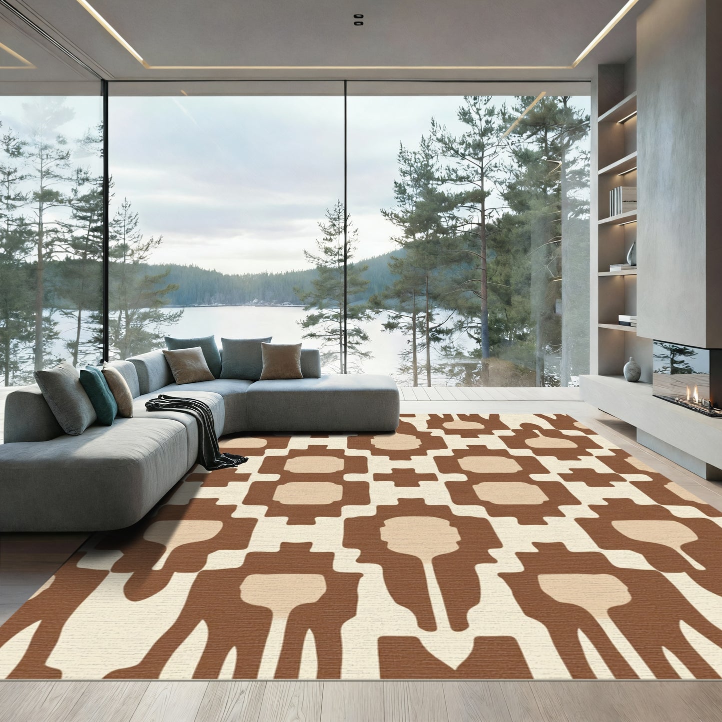 Brown Beige Abstract Tribal Rug