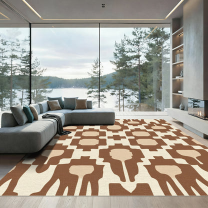 Brown Beige Abstract Tribal Rug