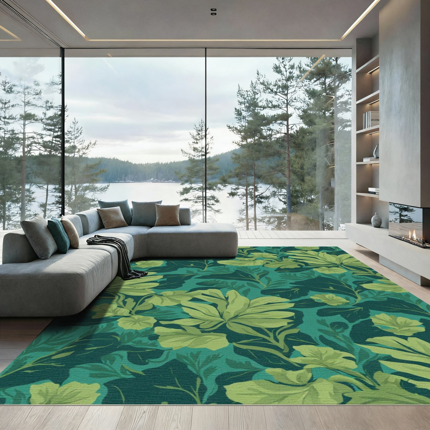 Green Tropical Leaves Lush Foliage Rug