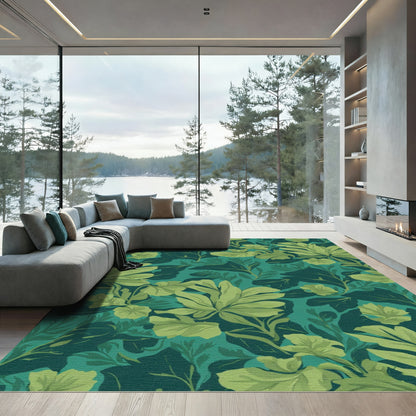 Green Tropical Leaves Lush Foliage Rug