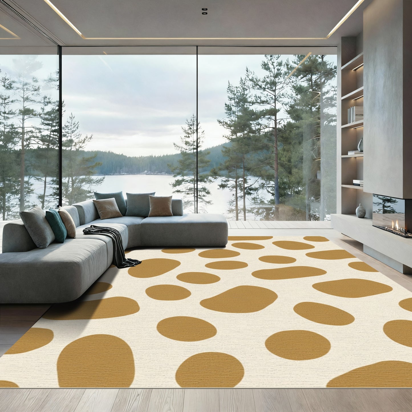 Naturalistic Tan Blob Array Rug