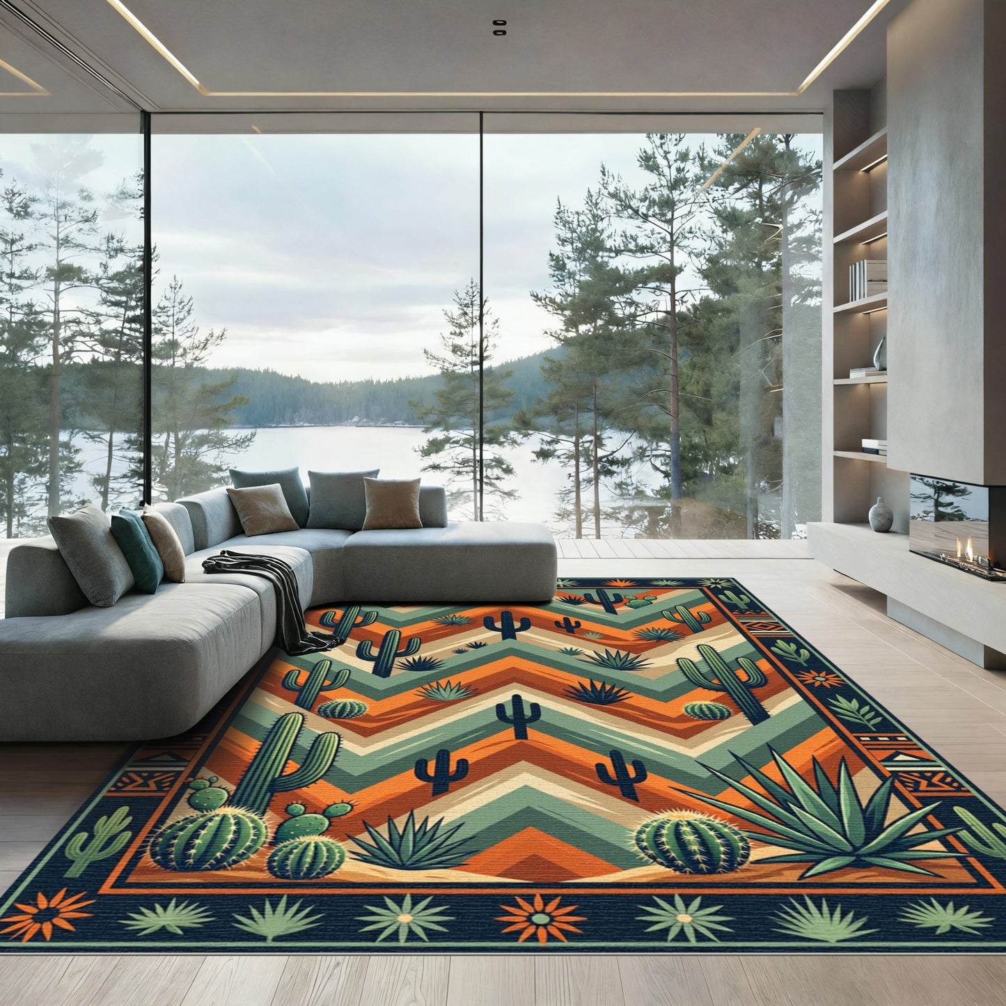 Southwest Cactus Chevron Earth Tone Rug