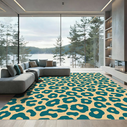 Teal Leopard Spots On Cream Background Rug