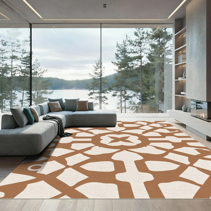 Earthy Brown Geometric Floral Medallion Rug
