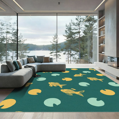 Golden Fish Teal Lily Pads Rug