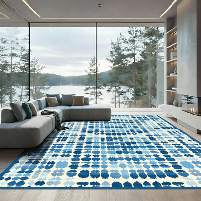 Aqua Blue Blob Grid Composition Rug