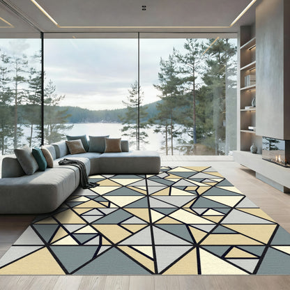 Geometric Gray and Beige Triangle Mosaic Rug