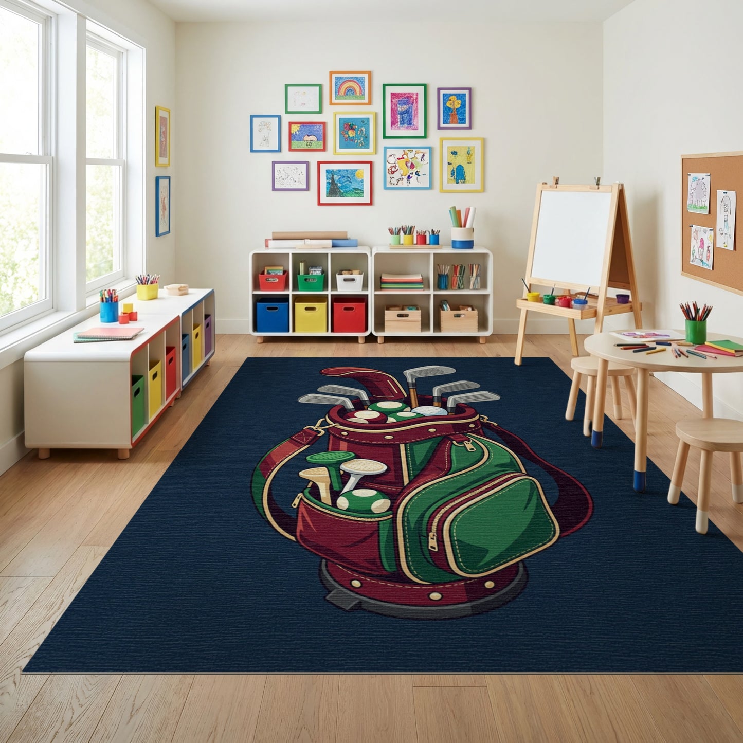 Whimsical Red Green Golf Bag Rug