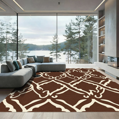 Rich Brown Ivory Lattice Scroll Rug