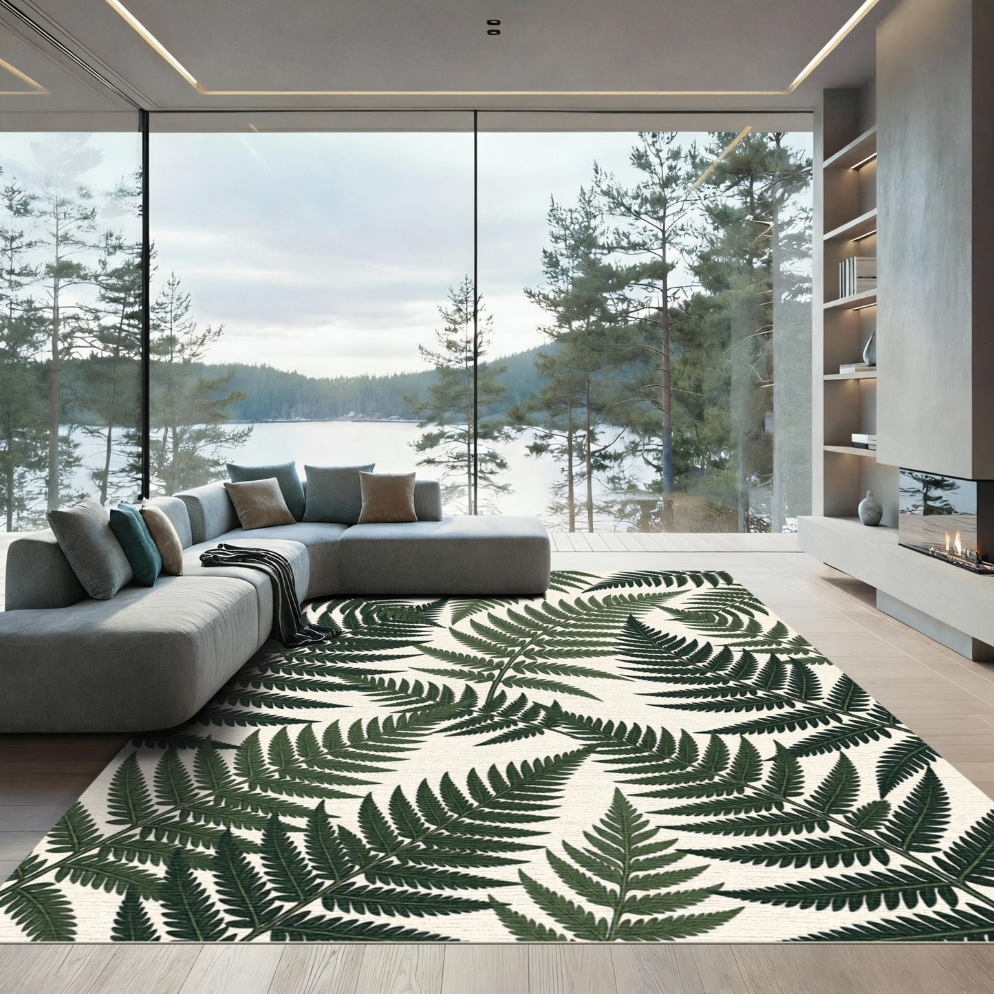 Deep Green Fern Leaf Repeat Rug