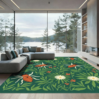 Orange Beetle Green Foliage Floral Rug