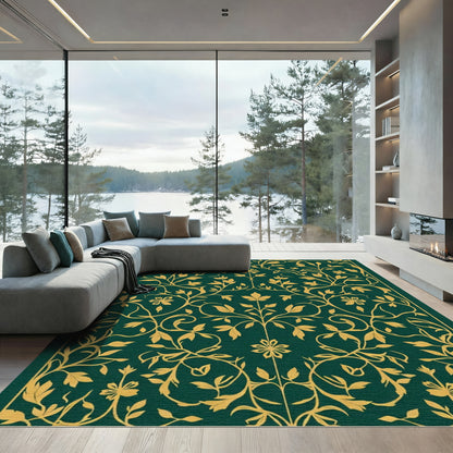 Emerald Gold Vine Woodland Composition Rug