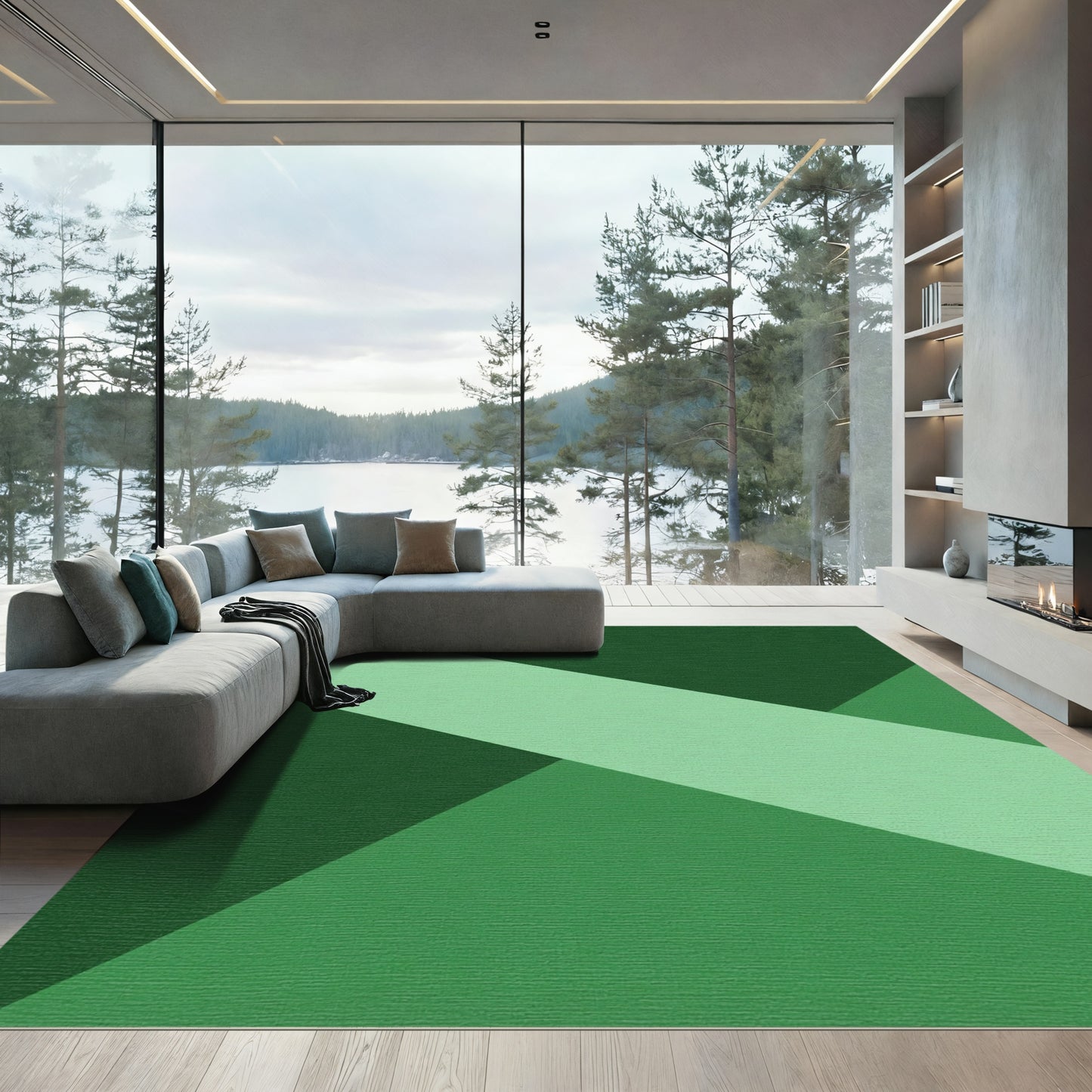 Forest Green Geometric Stripe Rug
