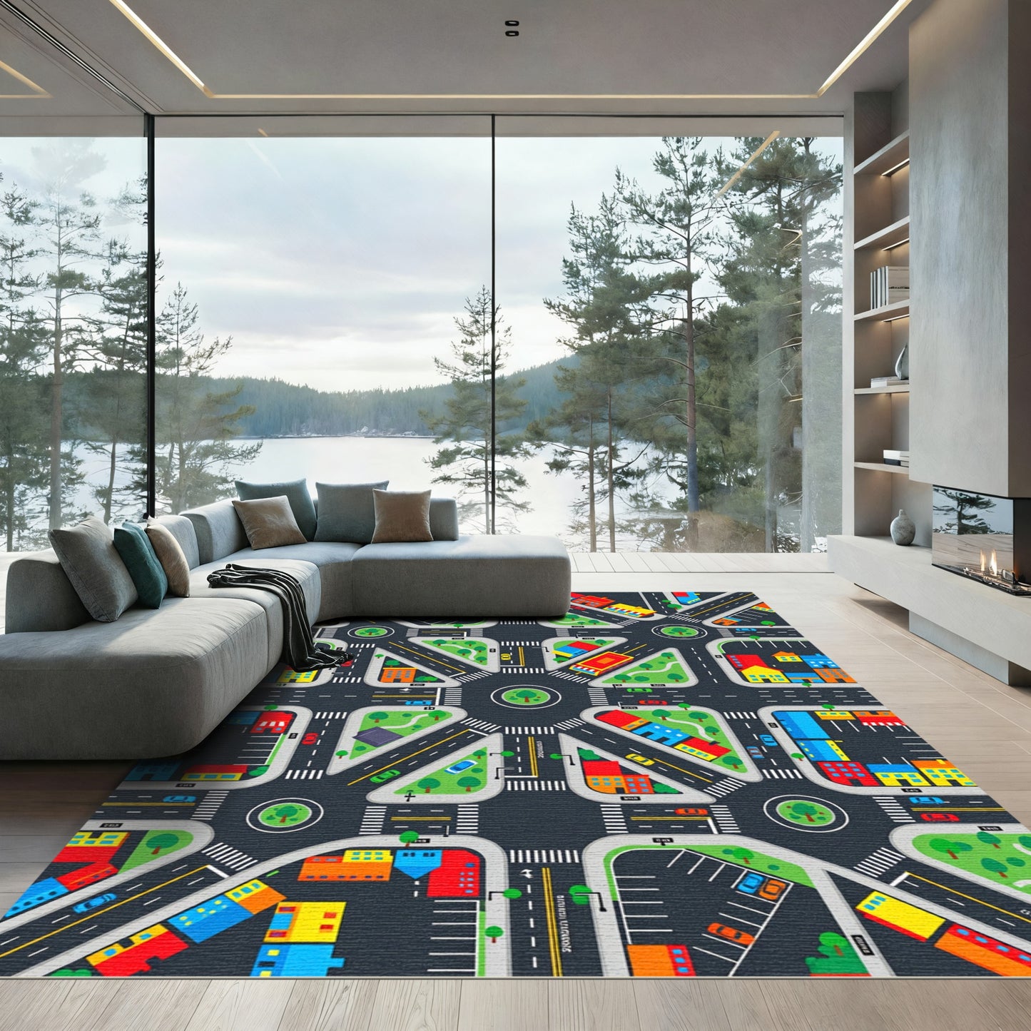 Colorful Urban Crossroads Grid City Streets Rug