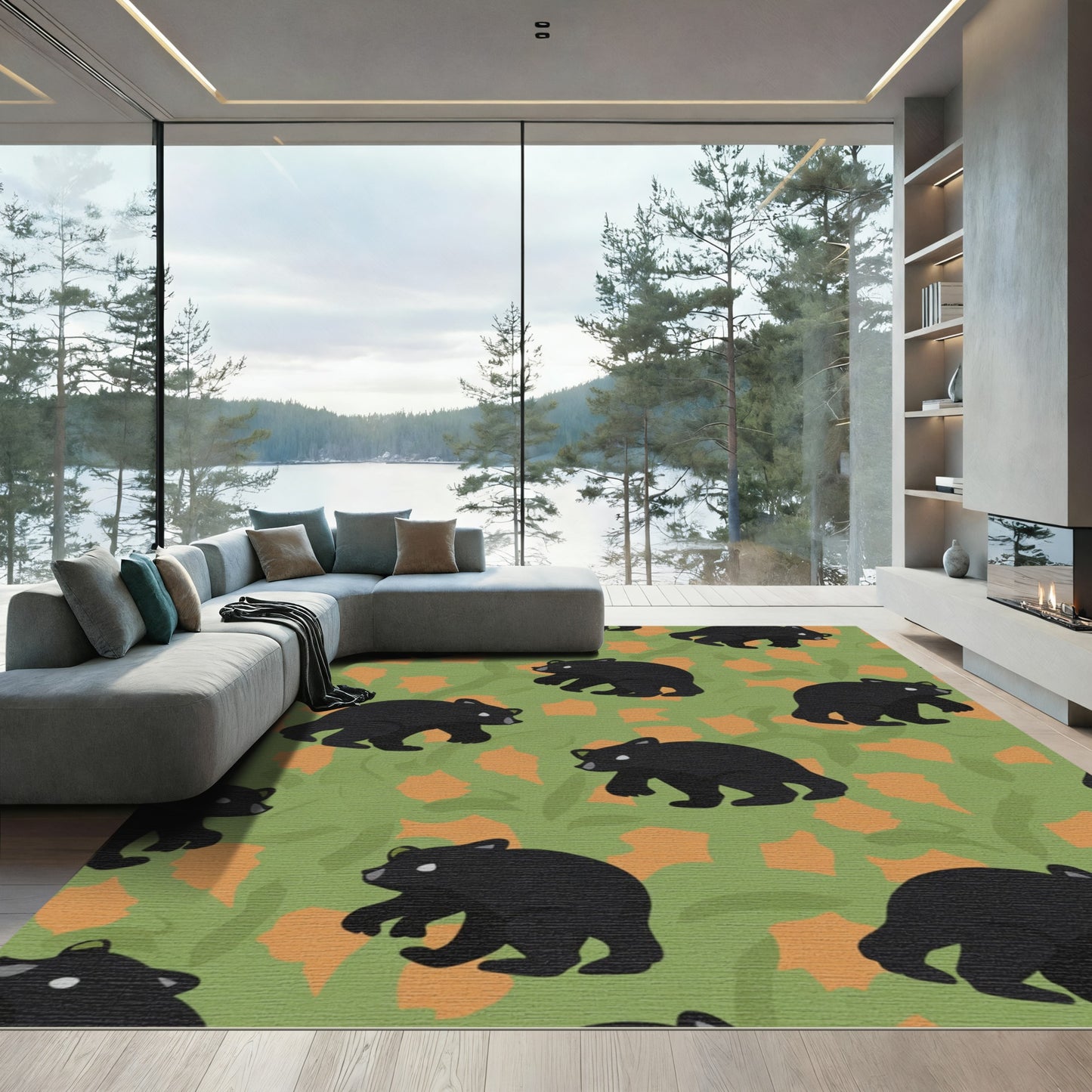 Forest Black Bear Woodland Scene Rug
