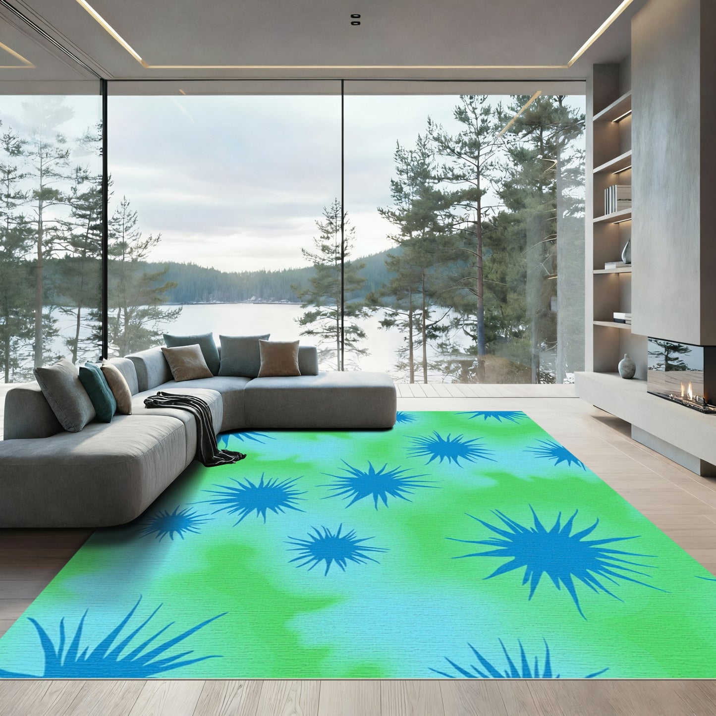 Blue Spiky Stars Abstract Rug