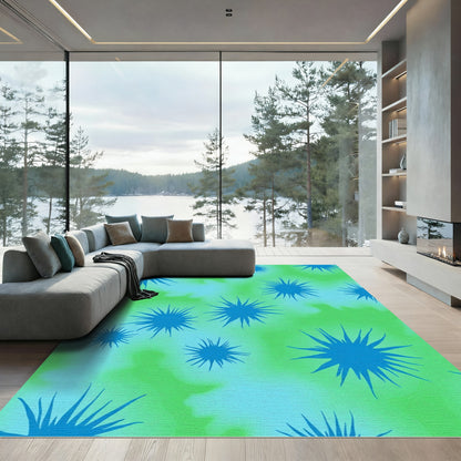 Blue Spiky Stars Abstract Rug