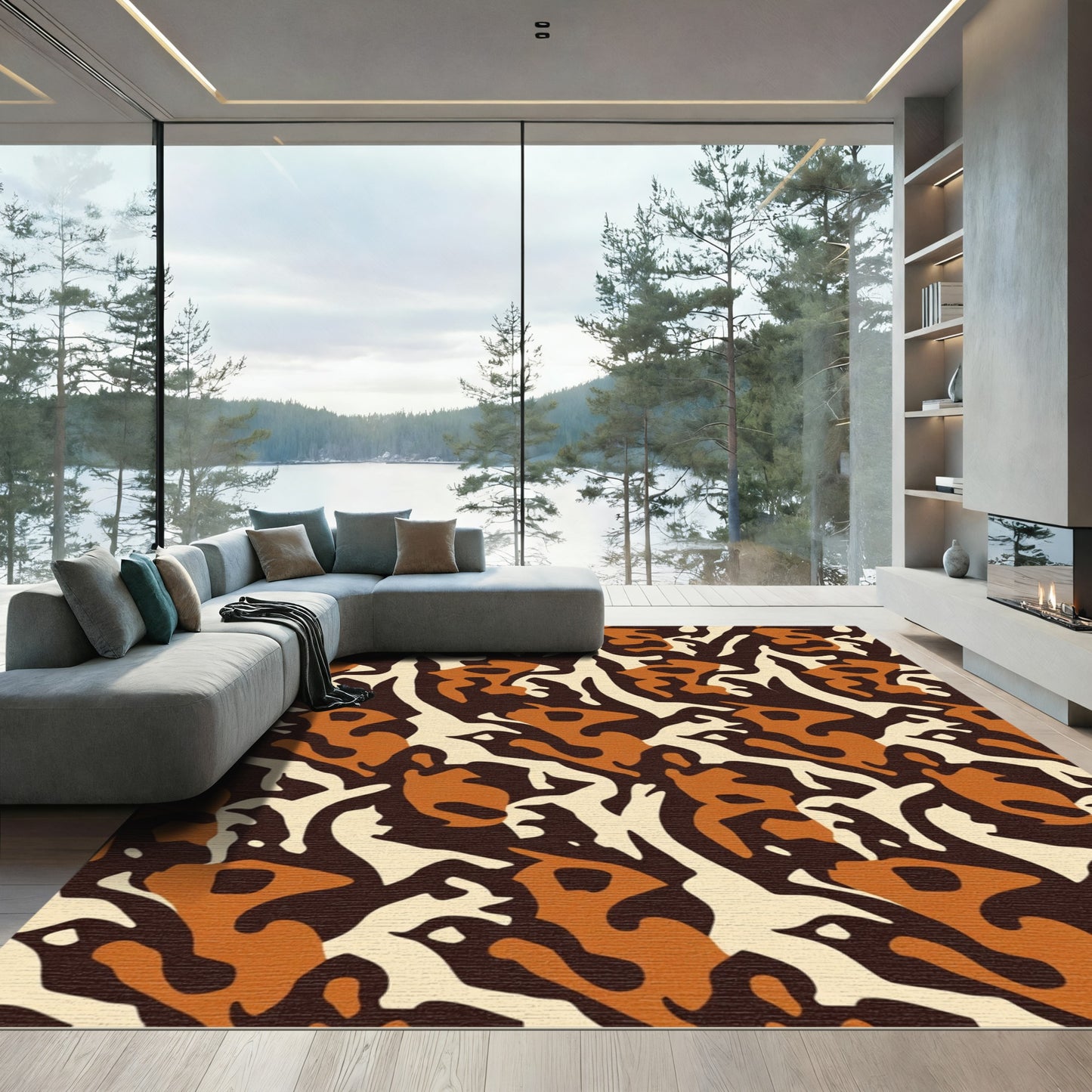 Brown Orange Cream Abstract Swirl Rug