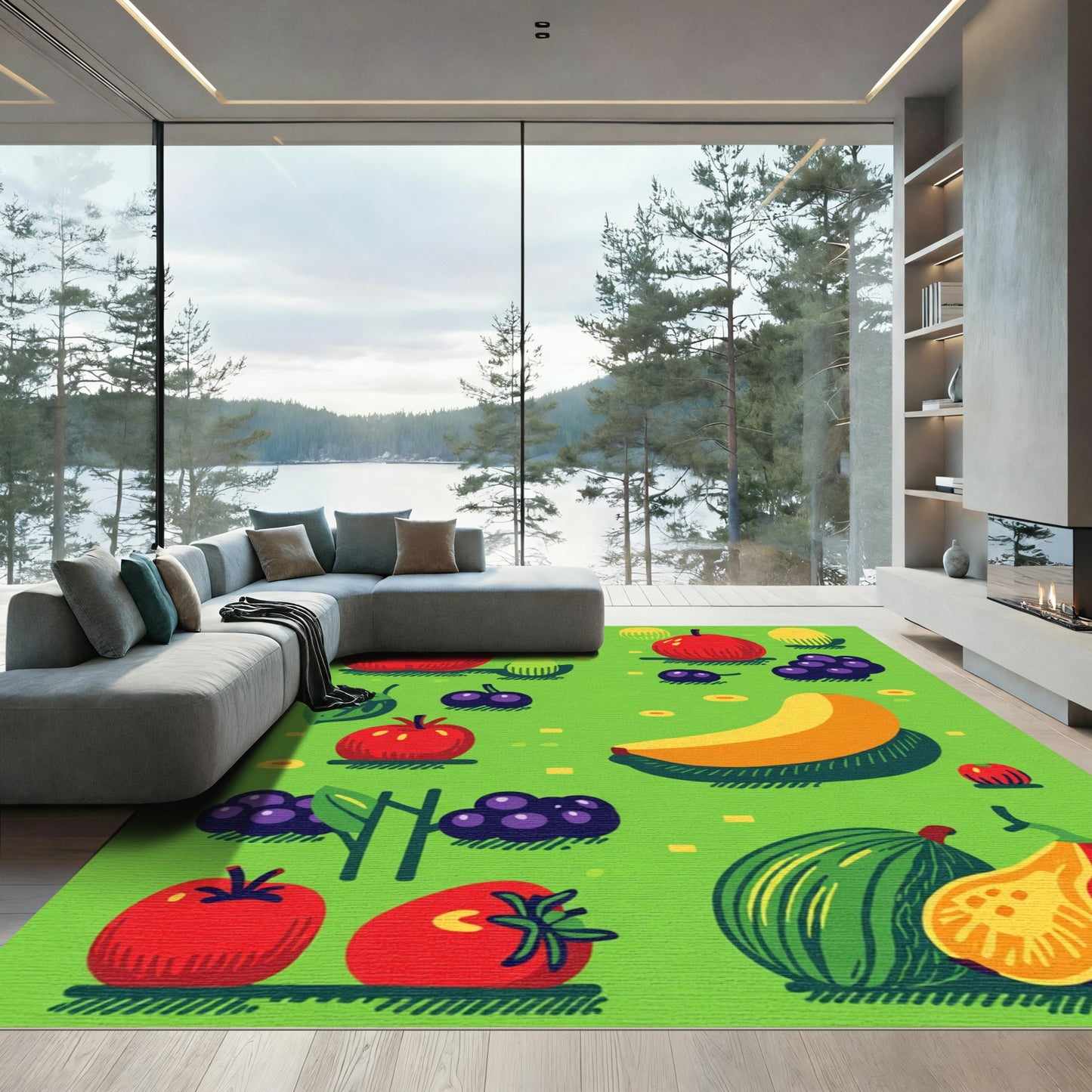 Vibrant Red Yellow Fruit Garden Rug
