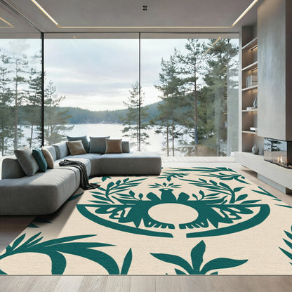 Teal Botanical Eye Contemporary Rug