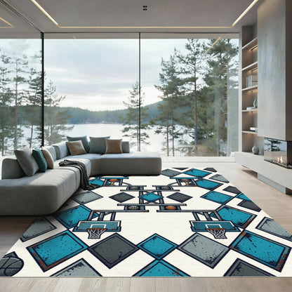 Industrial Teal Basketball Diamond Geometric Rug