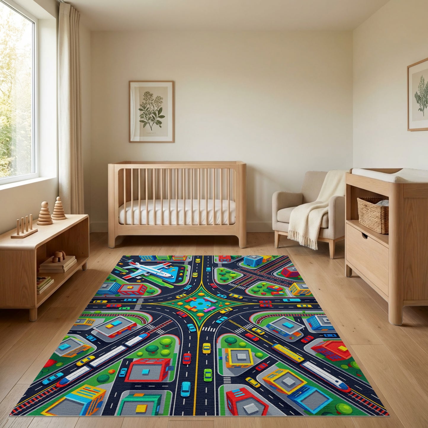 Vibrant Aerial City Traffic View Rug