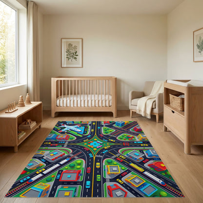 Vibrant Aerial City Traffic View Rug