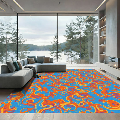 Blue Orange Yellow Swirls Rug