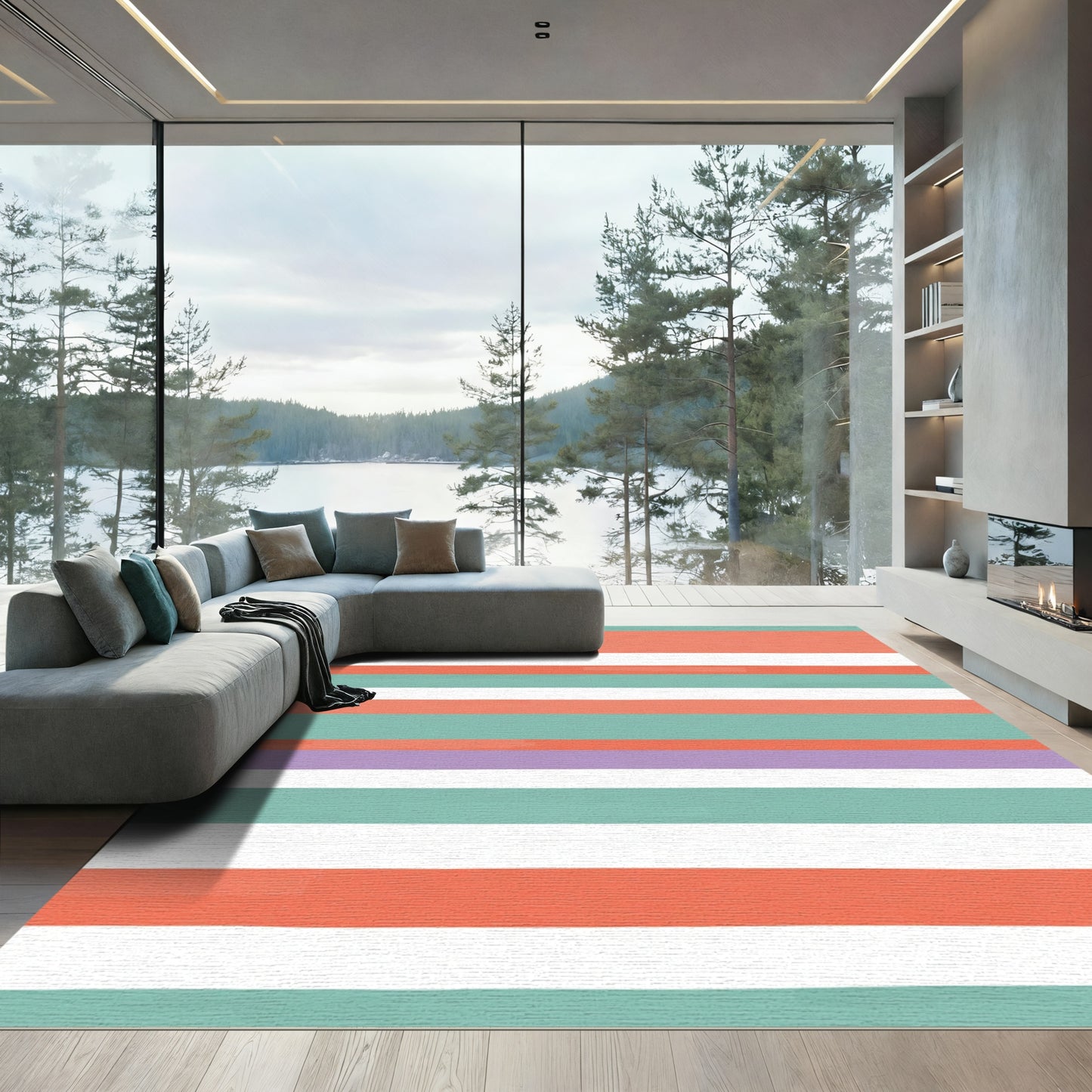 Coral Mint Lavender Striped Harmony Rug