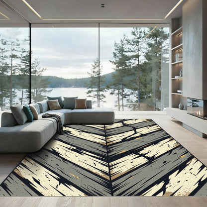 Modern Gray Beige Chevron Wood Plank Rug