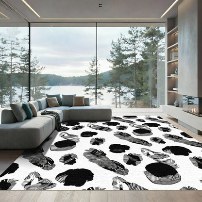Abstract Black White Organic Shapes Rug