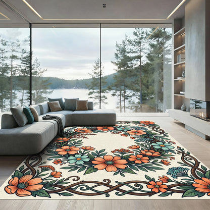 Vibrant Coral Blue Floral Garland Rug