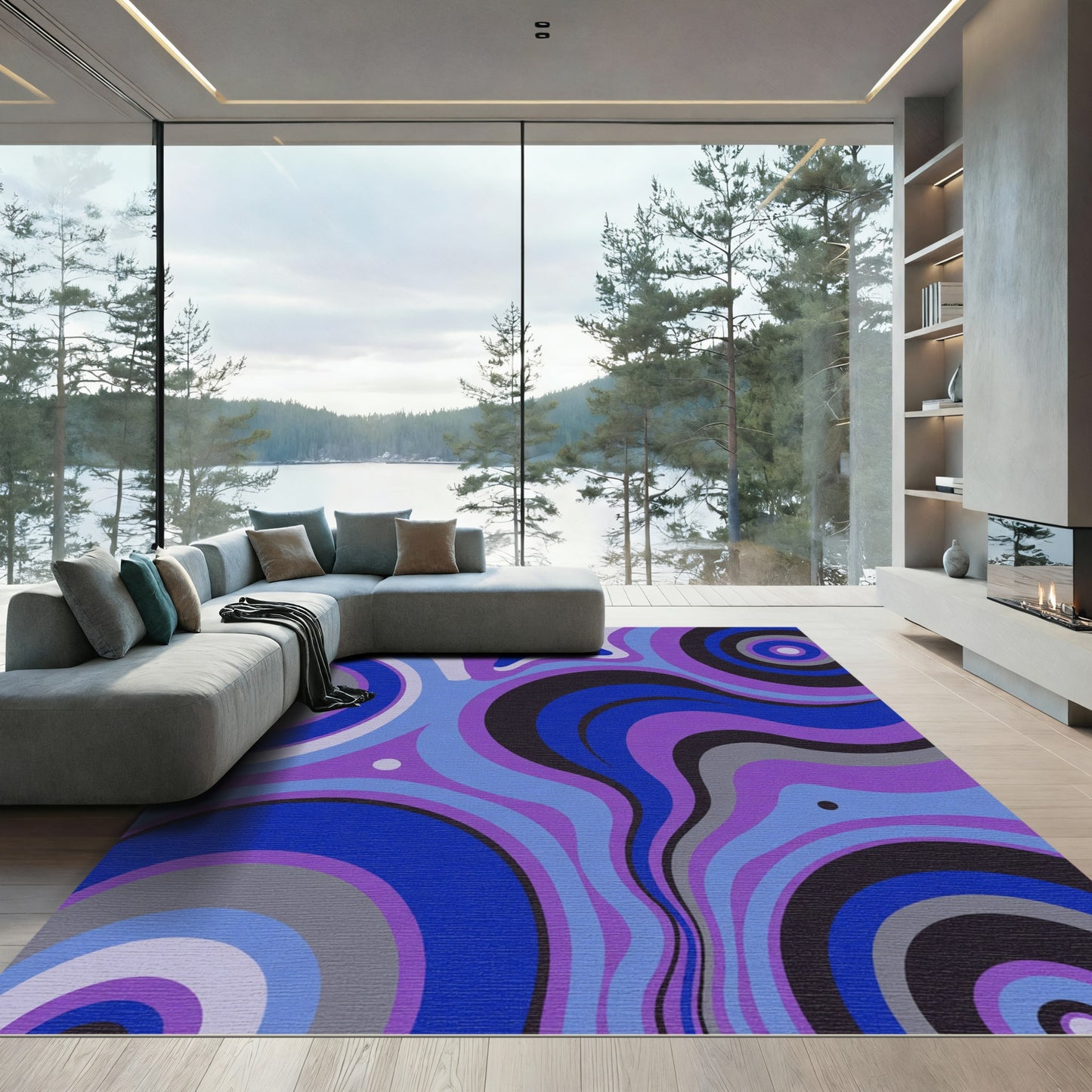 Purple Blue Swirl Concentric Circles Rug